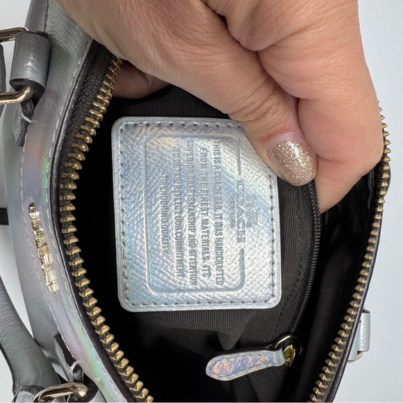 Coach Holographic/Iridescent Mini Bennett Leather Crossbody Bag in Silver - Picture 12 of 15
